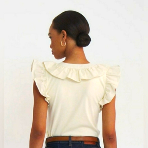 Lauren Ralph Lauren Women's Ruffle-Trim Cotton Sleeveless Top - XL -Winter Cream - Picture 2 of 7